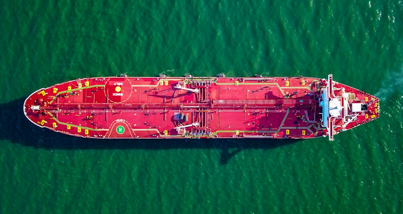 Aerial view of a tanker at sea